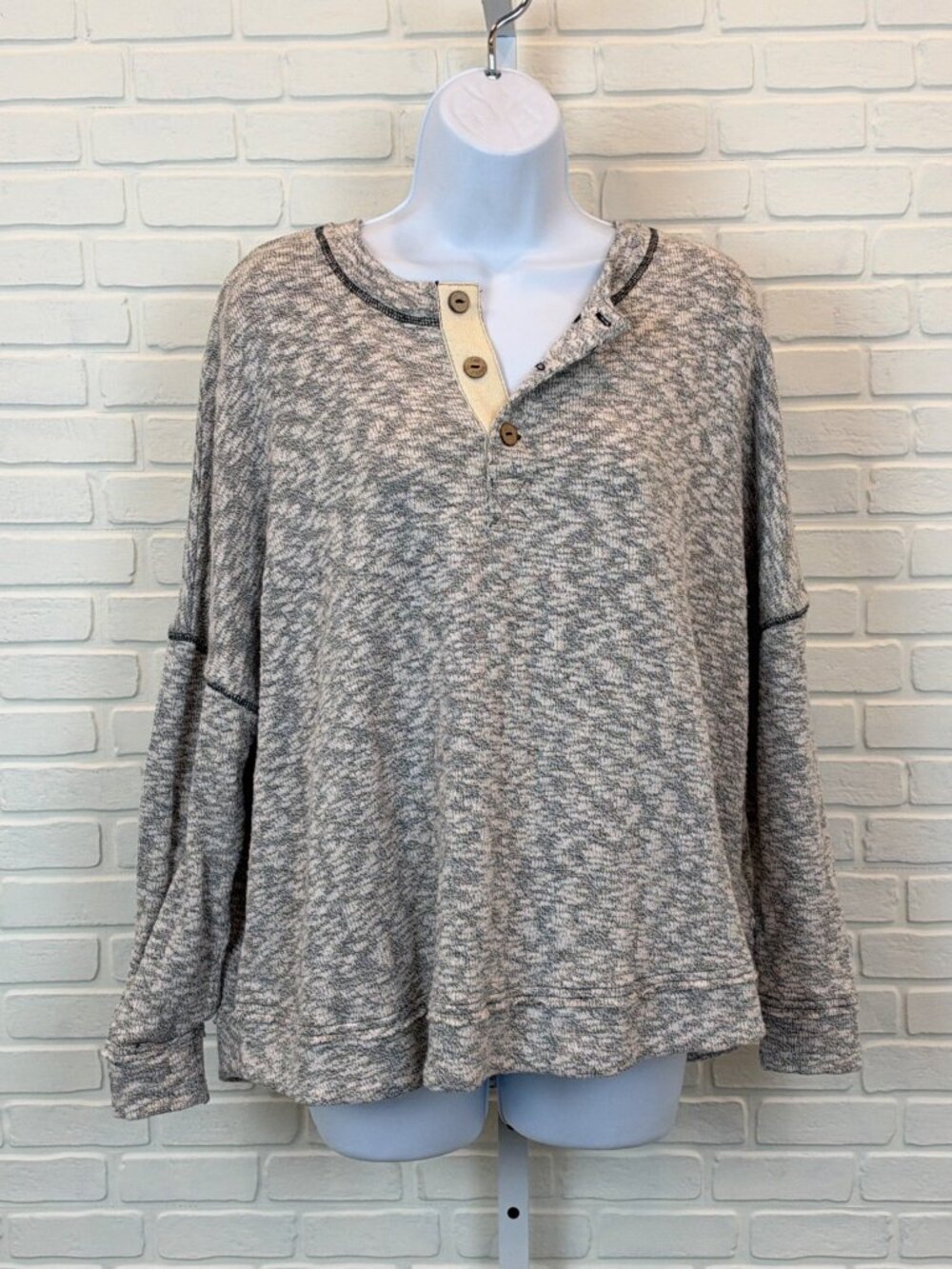 FP Beach Marled Henley Sweater Grey XS